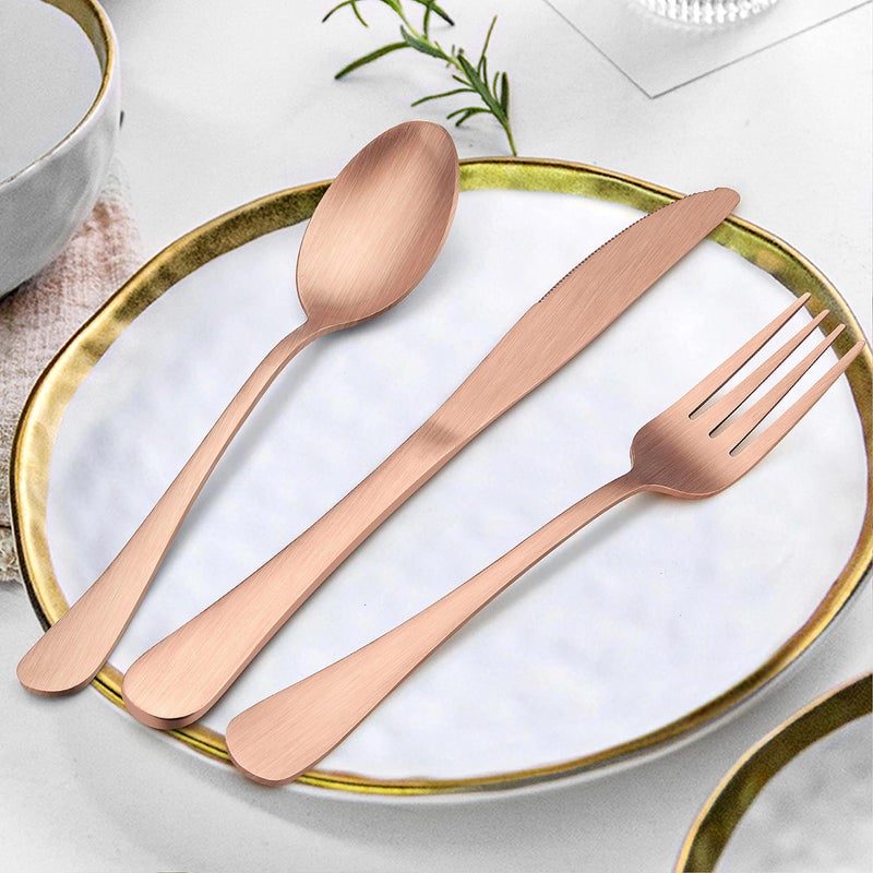 LIANYU 20 Piece Matte Copper Silverware Set  Stainless Steel Copper Flatware Cutlery Set for 4  Fancy Kitchen Utensil Tableware for Home Restaurant Party  Satin Finish  Dishwasher Safe - Image 4